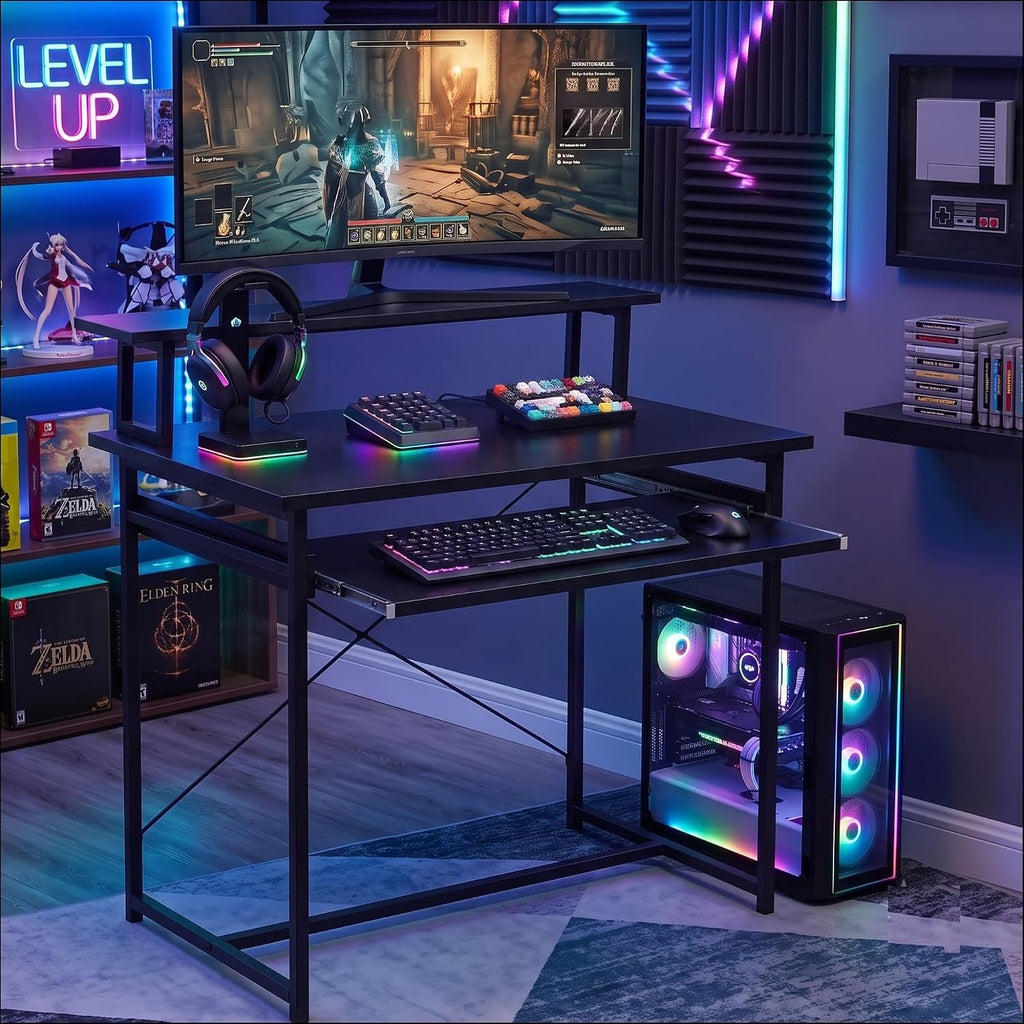 Callas ST-25 DeskMate Pro Engineered Wood Study Desk | 90×54×94.5 cm | Sliding Keyboard Tray, Monitor Riser Shelf | Metal Frame | Home Office, Gaming & Kids Room (Black, ST-25) - 1 Year Warranty
