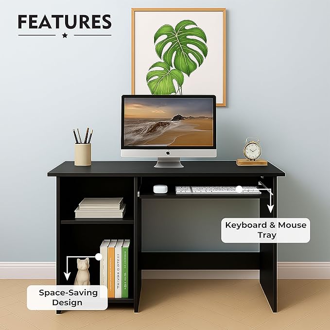 Callas Computer Desk with Keyboard Tray | Home/Office | Writing Study | Laptop Table | Modern Simple | Small | Sturdy for Home, Office, Bedroom, Living Room (ST-04-Black)