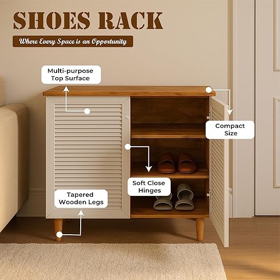 Callas Wooden Shoe Rack for Home | Multipurpose Cabinet for Shoes & Storage | Engineered Wood Shoe Stand for Entryway, Hallway, Bedroom (White, SR-08)