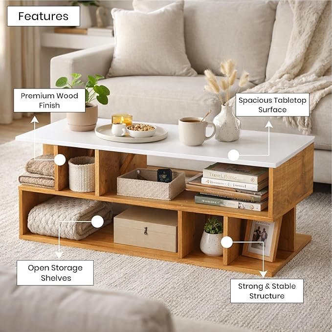 Callas Coffee Table with Multi-Purpose Storage, Wood, Walnut and Natural Finish,Modern Style (Walnut, CT-22)