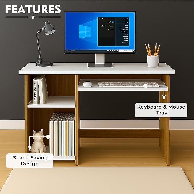 Callas Wooden Study Table with Hutch & Bottom Storage, Office Work Desk for Laptop Study Computer Table for Home (ST-04-Walnut)