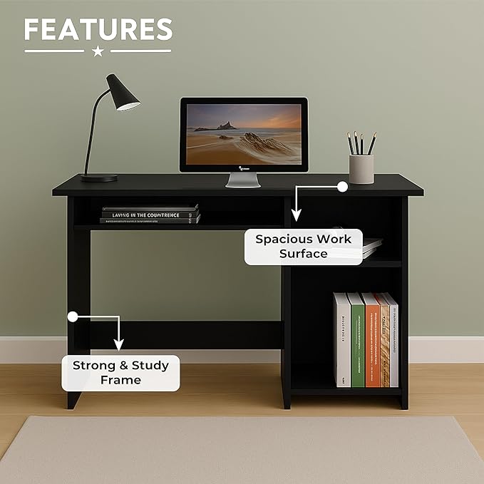 Callas Computer Desk Home/Office Desk | Writing Study Desk | Laptop Table | Modern Simple Desk | Small Desks for Small Spaces | Sturdy Desk for Home, Office, Bedroom, Living Room (ST-03-Black)