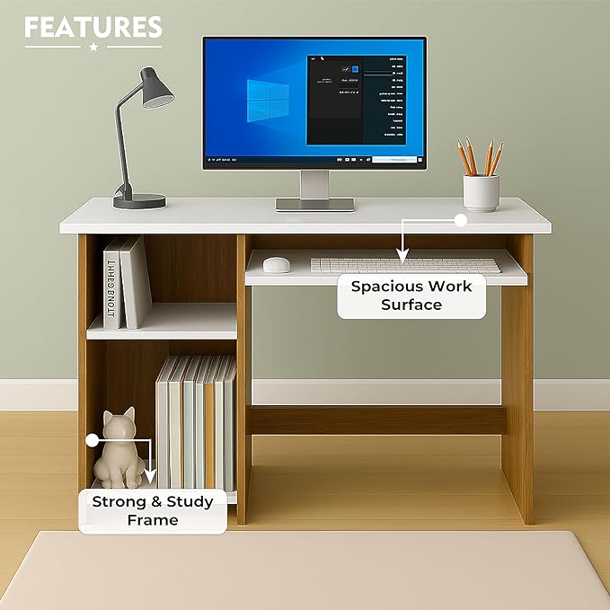 Callas Wooden Study Table with Hutch & Bottom Storage, Office Work Desk for Laptop Study Computer Table for Home (ST-04-Walnut)