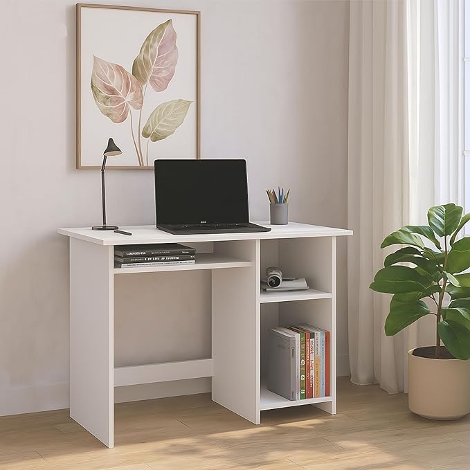 Callas Computer Desk with Keyboard Tray – Modern Small Writing & Laptop Table for Home Office, Bedroom, or Living Room – Space-Saving & Sturdy Design Table (ST-03-White)