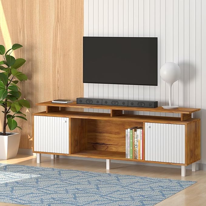 Callas Engineered Wood TV Entertainment Unit for Living Room | Modern TV Cabinet with Shelves & Storage | Set Top Box Stand & Display Unit (Walnut, TV-22)