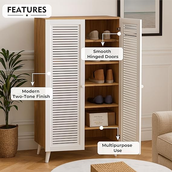 Callas Wooden Shoe Rack for Home | Multipurpose Cabinet for Shoes & Storage | Engineered Wood Shoe Stand for Entryway, Hallway, Bedroom (White, SR-10)