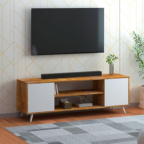 Callas Engineered Wood TV Entertainment Unit for Living Room | Modern TV Cabinet with Shelves & Storage | Set Top Box Stand & Display Unit (Walnut, TV-08)