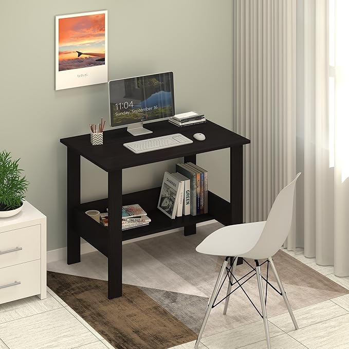 Callas Engineered Wooden Computer Desk for Home Office | Compact Laptop & Study Table | Small Writing Desk for Bedroom, Living Room (ST-09-Black)