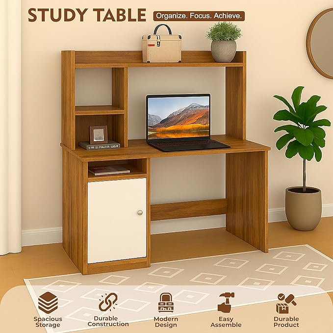 Callas Wooden Study Table with Hutch & Bottom Storage, Office Work Desk for Laptop Study Computer Table for Home (Walnut, ST-05))