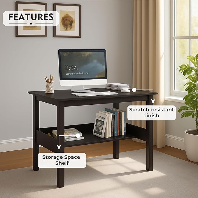 Callas Engineered Wooden Computer Desk for Home Office | Compact Laptop & Study Table | Small Writing Desk for Bedroom, Living Room (ST-09-Black)