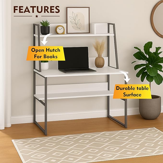 Callas Computer Desk Home/Office Desk | Writing Study Desk | Laptop Table | Modern Simple Desk | Small Desks for Small Spaces | Sturdy Desk for Home, Office, Bedroom, Living Room (White, ST-21)