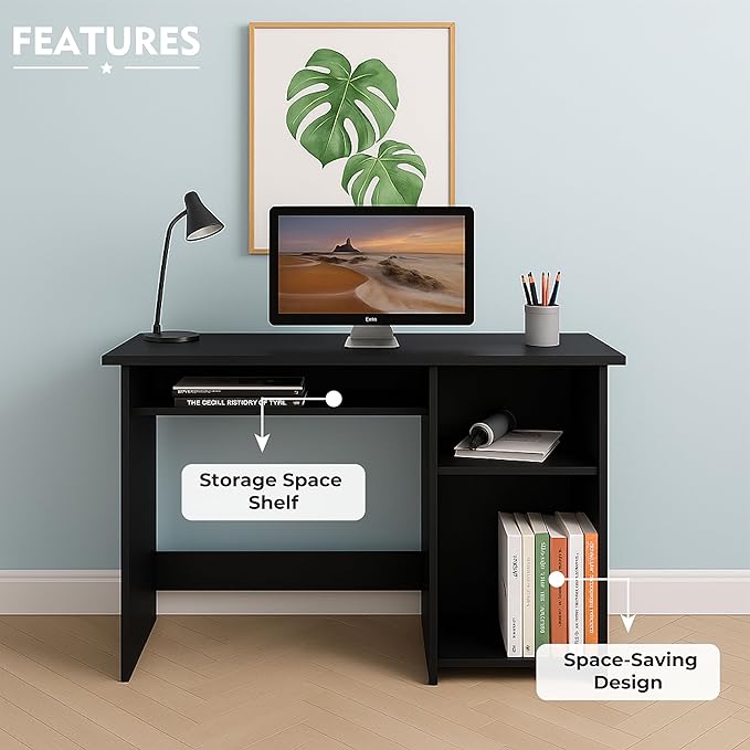 Callas Computer Desk with Keyboard Tray – Modern Small Writing & Laptop Table for Home Office, Bedroom, or Living Room – Space-Saving & Sturdy Design Table (ST-03-Black)