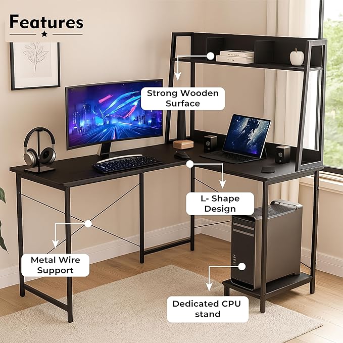 Callas Computer Desk Home/Office Desk | Writing Study Desk | Laptop Table | Modern Simple Desk | Small Desks for Small Spaces | Sturdy Desk for Home, Office, Bedroom, Living Room (Black, ST-23)