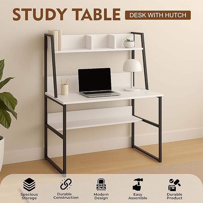Callas Computer Desk Home/Office Desk | Writing Study Desk | Laptop Table | Modern Simple Desk | Small Desks for Small Spaces | Sturdy Desk for Home, Office, Bedroom, Living Room (White, ST-21)