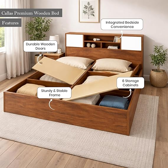 Callas Estoria Engineered Wood Queen Size Bed with Storage (Black, Queen with Storage)