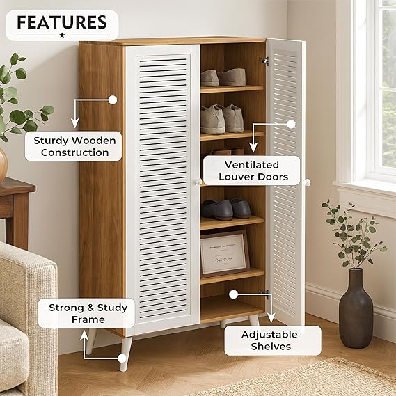 Callas Wooden Shoe Rack for Home | Multipurpose Cabinet for Shoes & Storage | Engineered Wood Shoe Stand for Entryway, Hallway, Bedroom (White, SR-10)