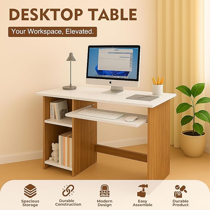 Callas Wooden Study Table with Hutch & Bottom Storage, Office Work Desk for Laptop Study Computer Table for Home (ST-04-Walnut)