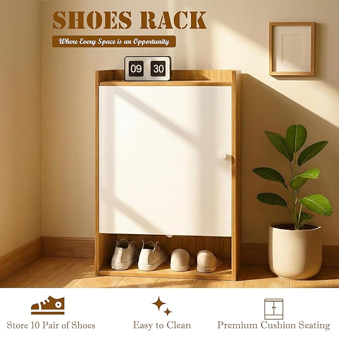 Callas Shoe Rack Storage Bench, Holds 10 Pairs, 5-Tier Rack with Cushion Seat and Closed Cabinet (Brown, SR-15)