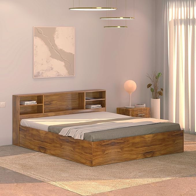 Callas Trinity Queen Size Bed Engineered Wood Modern Design with Headboard | Elegant Finish | Durable Structure (Trinity Walnut, Queen Bed)