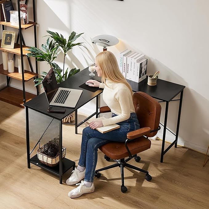 Callas L Shaped Computer Desk - Gaming Corner 50 Inch PC White Writing Study Student Table with Wooden Desktop CPU Stand for Home Office Room Small Space, Black (ST-22-Black)