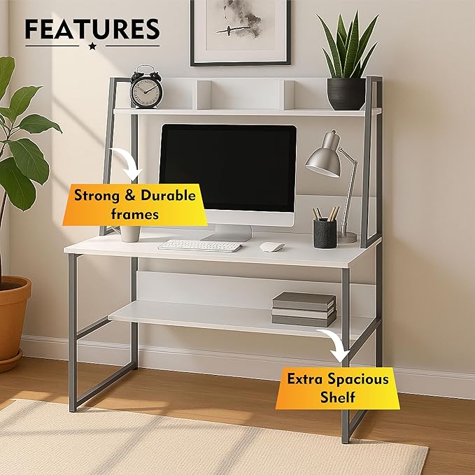 Callas Computer Desk Home/Office Desk | Writing Study Desk | Laptop Table | Modern Simple Desk | Small Desks for Small Spaces | Sturdy Desk for Home, Office, Bedroom, Living Room (White, ST-21)