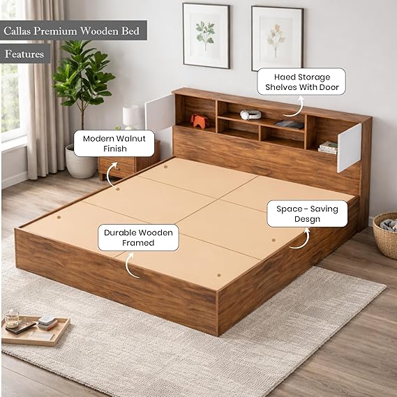 Callas Estoria Engineered Wood Queen Size Bed with Storage (Black, Queen with Storage)
