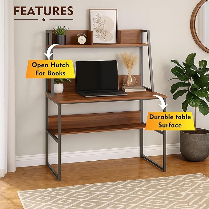 Callas Computer Desk Home/Office Desk | Writing Study Desk | Laptop Table | Modern Simple Desk | Small Desks for Small Spaces | Sturdy Desk for Home, Office, Bedroom, Living Room (Walnut, ST-21)