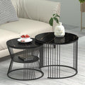 Callas Modern Nesting Coffee Table Set of 2 with Marble Finish Engineered Wood Top and Gold Metal Frame | Round Living Room Center Table for Sofa Side Home Decor | Pre-Assembled (Black, CT-03)