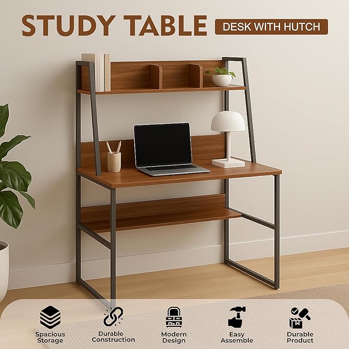 Callas Computer Desk Home/Office Desk | Writing Study Desk | Laptop Table | Modern Simple Desk | Small Desks for Small Spaces | Sturdy Desk for Home, Office, Bedroom, Living Room (Walnut, ST-21)