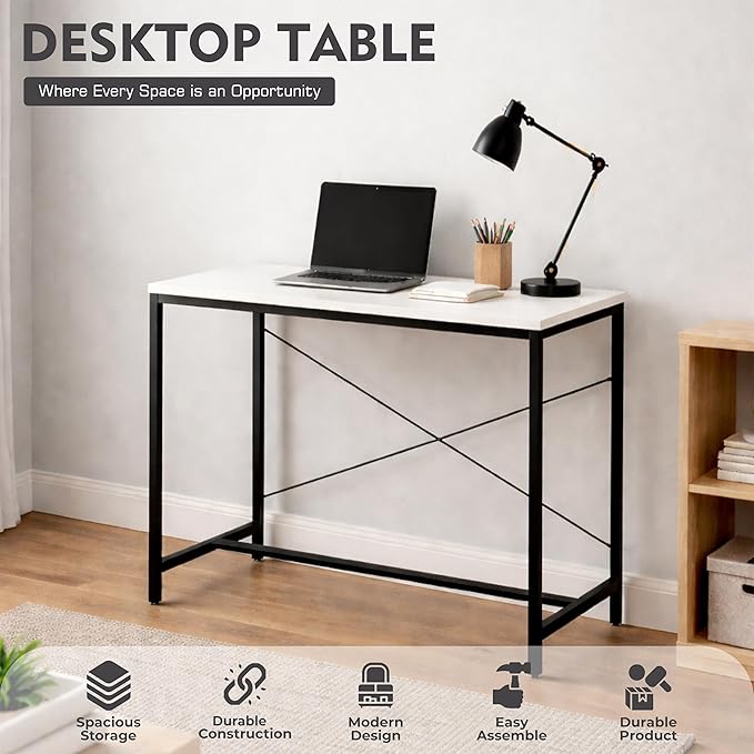 Callas Laminated Study Table | Computer Table for Home | Office Table | Desktop and Laptop Table | Office Desk (White, ST-10)