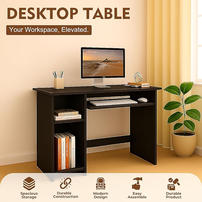 Callas Computer Desk with Keyboard Tray | Home/Office | Writing Study | Laptop Table | Modern Simple | Small | Sturdy for Home, Office, Bedroom, Living Room (ST-04-Black)
