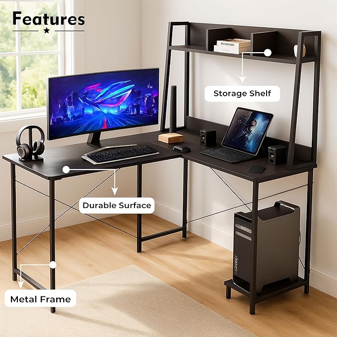 Callas Computer Desk Home/Office Desk | Writing Study Desk | Laptop Table | Modern Simple Desk | Small Desks for Small Spaces | Sturdy Desk for Home, Office, Bedroom, Living Room (Black, ST-23)