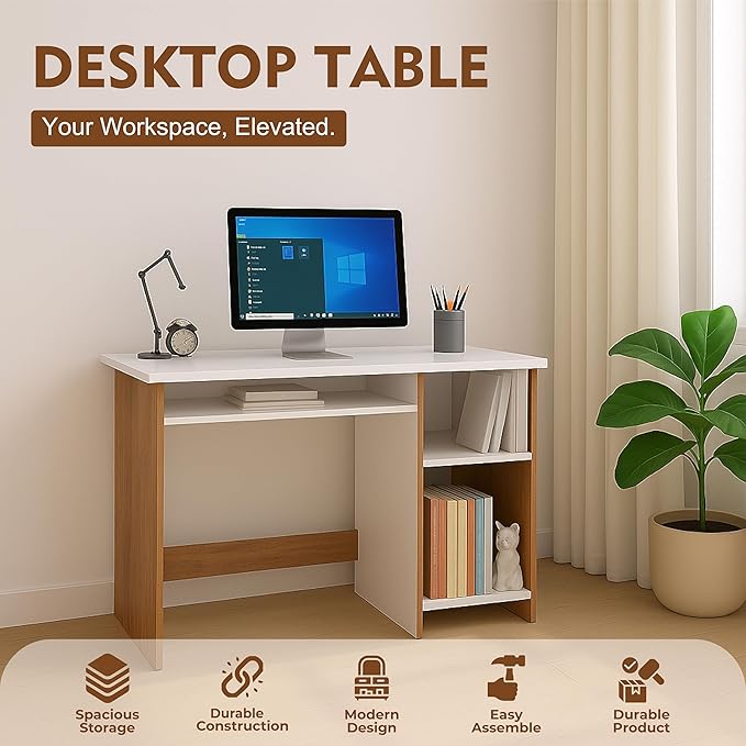 Callas Computer Desk Home/Office Desk | Writing Study Desk | Laptop Table | Modern Simple Desk | Small Desks for Small Spaces | Sturdy Desk for Home, Office, Bedroom, Living Room (ST-03-Brown)