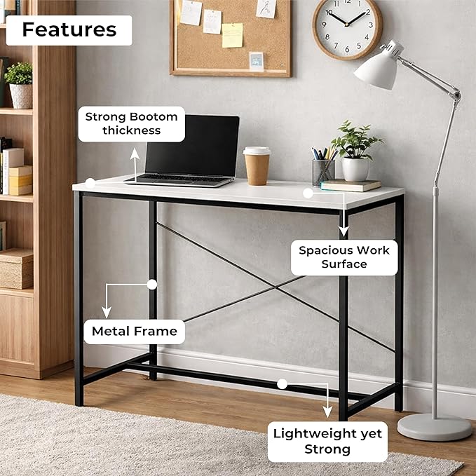 Callas Laminated Study Table | Computer Table for Home | Office Table | Desktop and Laptop Table | Office Desk (White, ST-10)