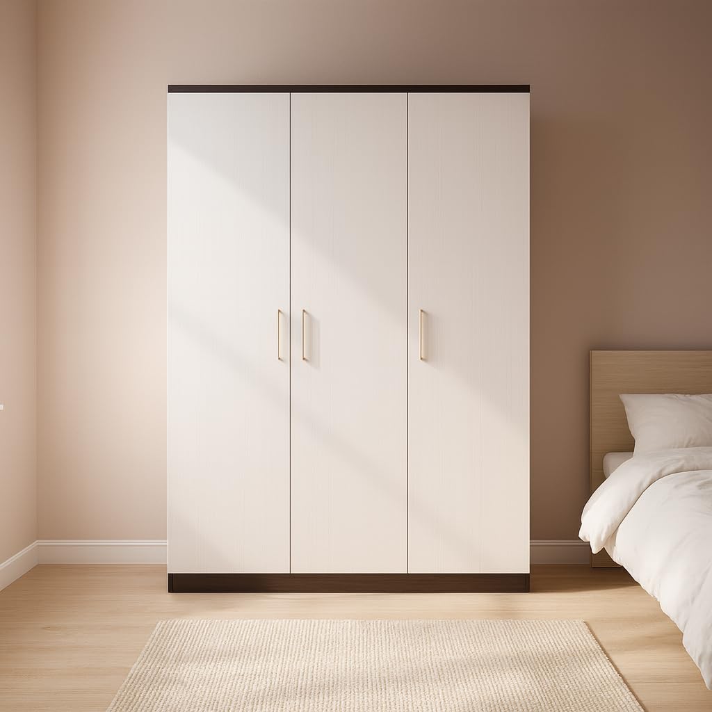 Callas 3 Door Wooden Wardrobe for Bedroom | Engineered Wood Almirah with Hanging Rod, Lockable Door & Drawer, |1 Year Warranty with Free Installation (Wardrobe-3 Door, Black)