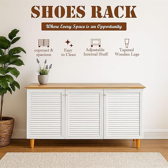 Callas Wooden Shoe Rack for Home | Multipurpose Cabinet for Shoes & Storage | Engineered Wood Shoe Stand for Entryway, Hallway, Bedroom (White, SR-09)