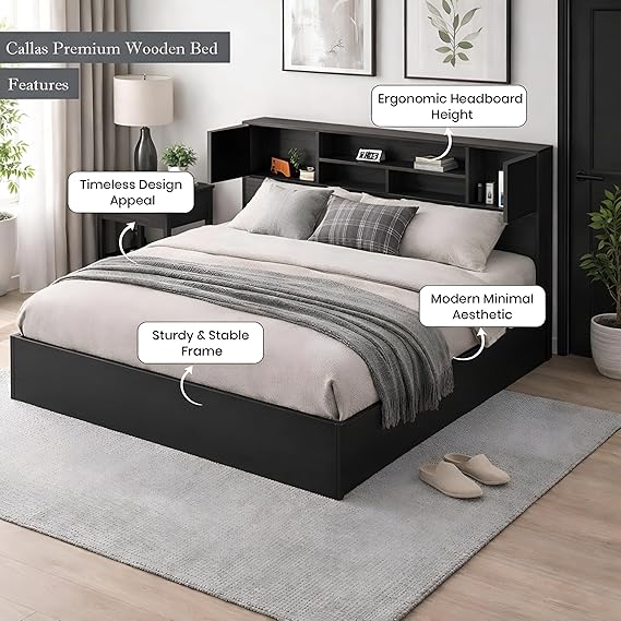 Callas Estoria Engineered Wood King Size Bed with Storage (Walnut, King with Storage)
