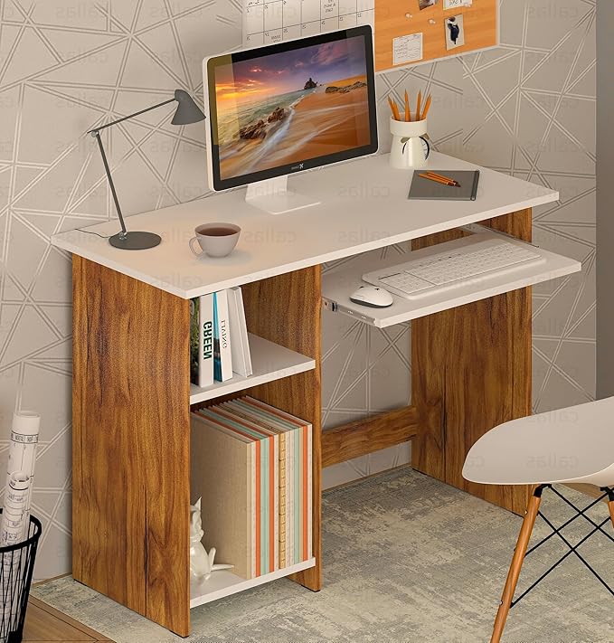 Callas Wooden Study Table with Hutch & Bottom Storage, Office Work Desk for Laptop Study Computer Table for Home (ST-04-Walnut)