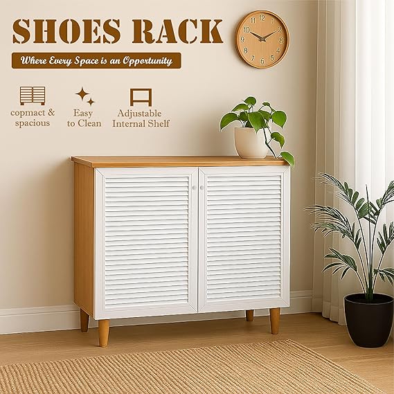 Callas Wooden Shoe Rack for Home | Multipurpose Cabinet for Shoes & Storage | Engineered Wood Shoe Stand for Entryway, Hallway, Bedroom (White, SR-08)