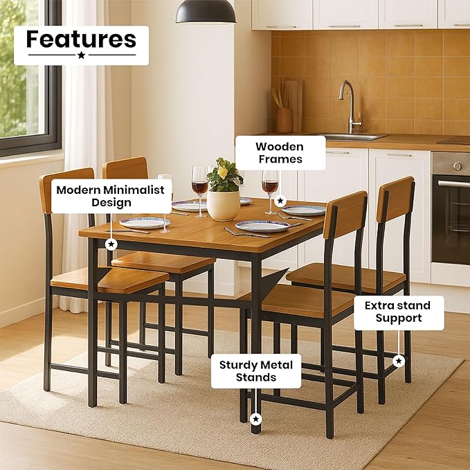 Callas 4 Seater Dining Table Set for Home | Compact Modern Dining Table with 4 Chairs | Ideal for Kitchen Dining Room Walnut Finish (Walnut, DN-01)