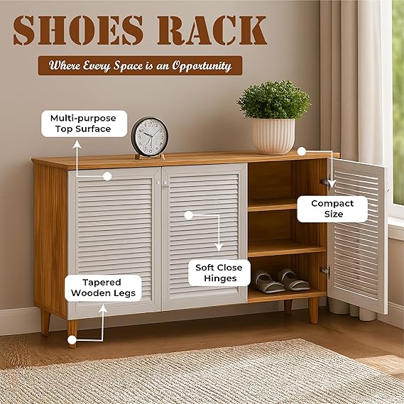 Callas Wooden Shoe Rack for Home | Multipurpose Cabinet for Shoes & Storage | Engineered Wood Shoe Stand for Entryway, Hallway, Bedroom (White, SR-09)