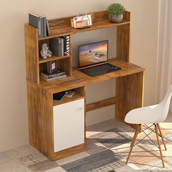 Callas Wooden Study Table with Hutch & Bottom Storage, Office Work Desk for Laptop Study Computer Table for Home (Walnut, ST-05))