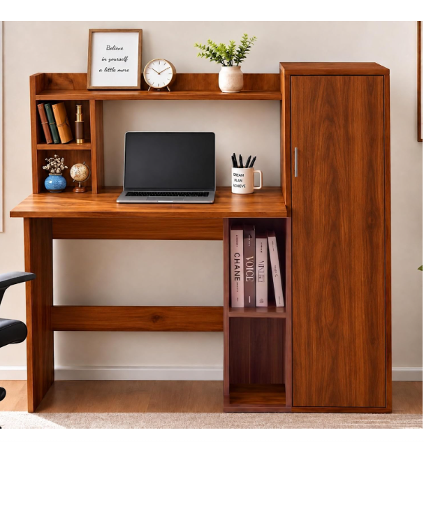 Callas Havana Study Desk with Door Storage Cabinet, Engineered Wood Computer Table for Home Office & Bedroom with 1 Year Warranty 123.5 x 50 x 123.5 cm - Walnut Finish (Free Installation)