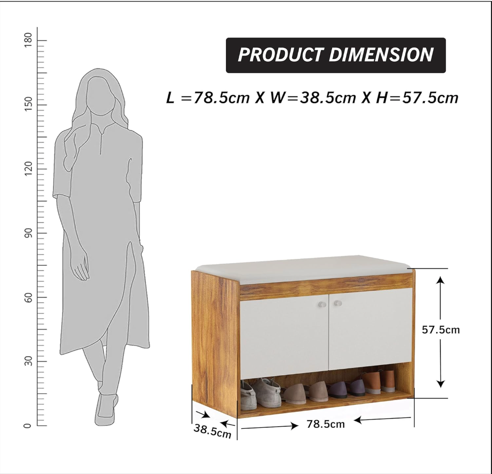 Callas Shoe Rack Storage Bench, Holds 19 Pairs, 8-Tier Rack with Cushion Seat and Closed Cabinet (Brown, SR-18)