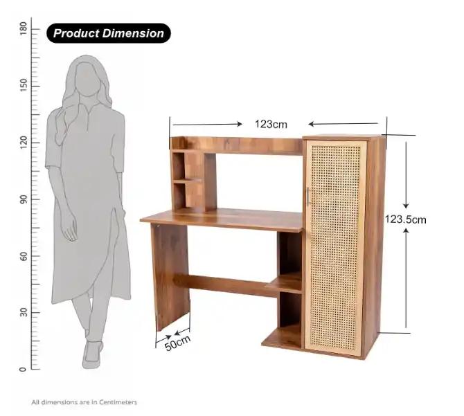 Callas Havana Study Desk with Rattan Door Storage Cabinet, Engineered Wood Computer Table for Home Office & Bedroom with 1 Year Warranty 123.5 x 50 x 123.5 cm - Walnut Finish (Free Installation)