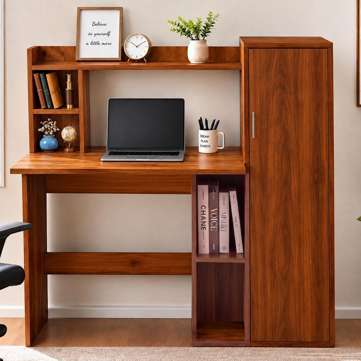 Callas Havana Study Desk with Door Storage Cabinet, Engineered Wood Computer Table for Home Office & Bedroom with 1 Year Warranty 123.5 x 50 x 123.5 cm - Walnut Finish (Free Installation)