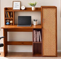 Callas Havana Study Desk with Rattan Door Storage Cabinet, Engineered Wood Computer Table for Home Office & Bedroom with 1 Year Warranty 123.5 x 50 x 123.5 cm - Walnut Finish (Free Installation)