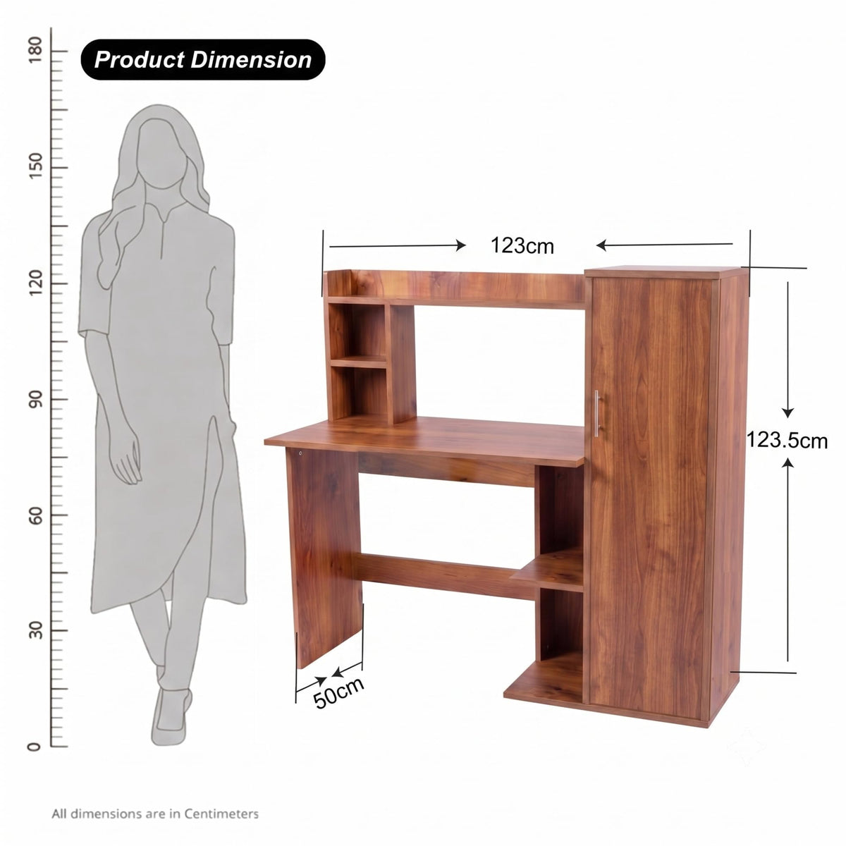 Callas Havana Study Desk with Door Storage Cabinet, Engineered Wood Computer Table for Home Office & Bedroom with 1 Year Warranty 123.5 x 50 x 123.5 cm - Walnut Finish (Free Installation)