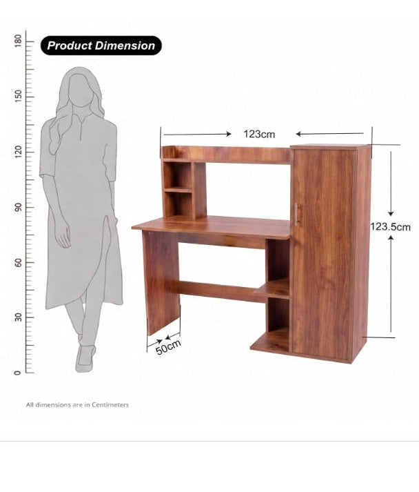 Callas Havana Study Desk with Door Storage Cabinet, Engineered Wood Computer Table for Home Office & Bedroom with 1 Year Warranty 123.5 x 50 x 123.5 cm - Walnut Finish (Free Installation)
