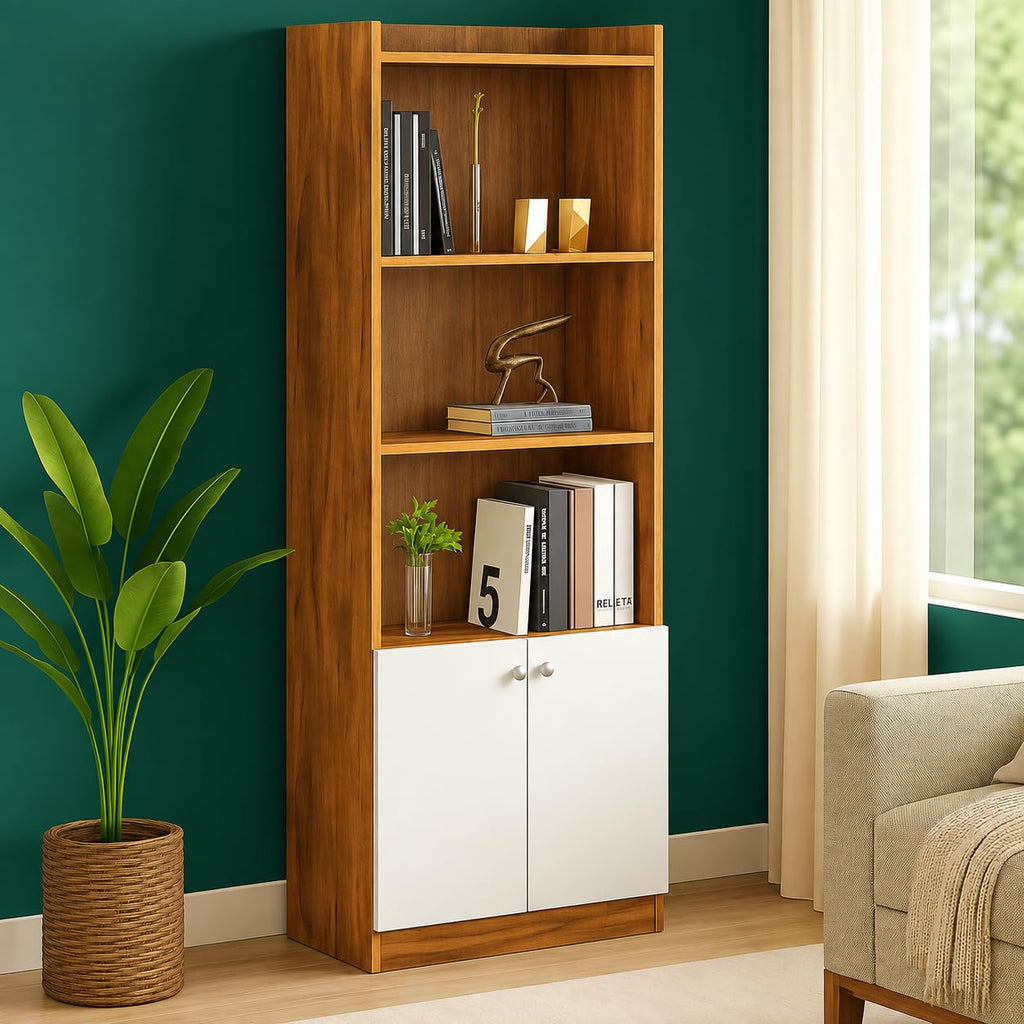 Callas BR-22 Wooden Bookshelf with Display Unit Cabinet | Engineered Wood Bookcase for Living Room, Bedroom, Office | 1 Year Warranty with Free Installation